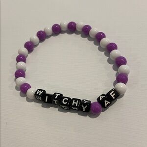 Purple and White Beaded Bracelet